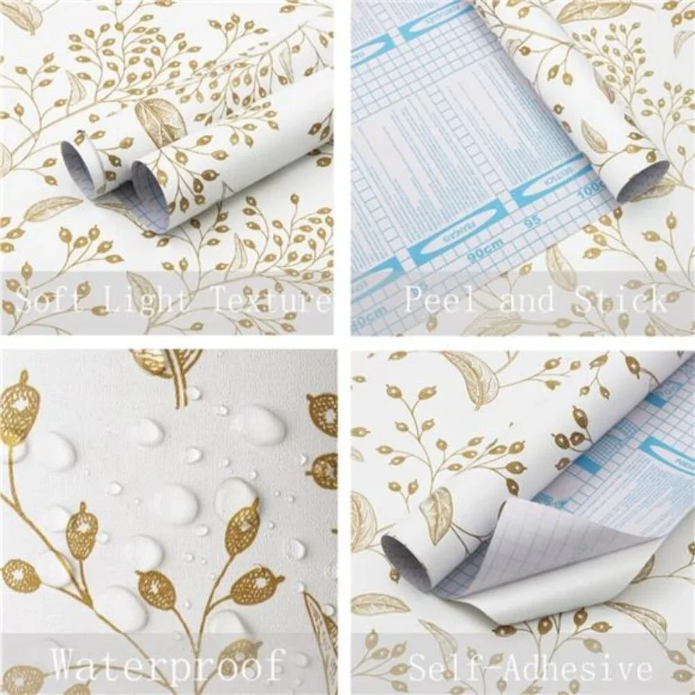 Peel and Stick Wallpaper White Contact Paper Gold Floral Wall Paper